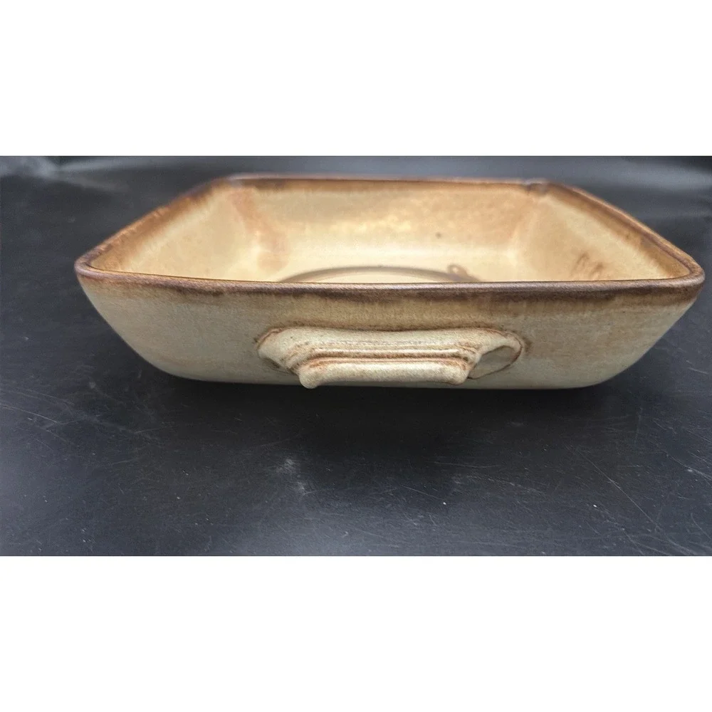Vintage Reynolds Pottery Square Stoneware Baker Casserole Dish w/ Handles